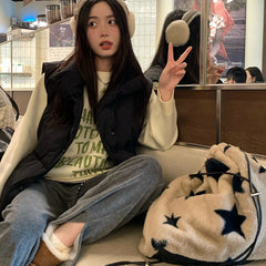 BXOXO Y2k Women Shoulder Bag Star Print Brown Soft Plush Large Capacity Handbag High Quality Gothic Casual Cute Fashion Backpack