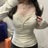 BXOXO FALL OUTFIT T-shirts Women Floral Fake Two Pieces Korean Fashionable Designed All-match Hotsweet Y2k Tops High Street Basic Clothes Fairy