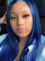 BXOXO Blue Wig Straight Synthetic Lace Front Wig Glueless Wigs Ready to Wear Long Blue Hair Wig Synthetic Hair Lace Wigs for Women