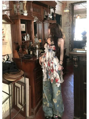 BXOXO New American Style Sexy Gyaru Halter Top Women Design Sweet Print Slim Camisole Summer High Street Coquette Asymmetrical Tees