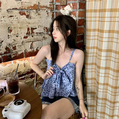 BXOXO Camis Women Sweet Bow Bandage V Neck Summer 2025 Fashion Sweet French Style Chic Crop Tank Tops Ladies Casual Y2k Top