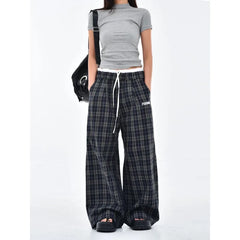 Bxoxo Y2k Vintage Plaid Women's Sweatpants Patchwork Harajuku American Retro Pants Baggy Wide Leg Hip Hop Trousers Autumn