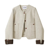 Bxoxo Autumn Faux Wool Crop Coat Women Y2K Korean Vintage Loose Thick O Neck Coats Female Streetwear All Match Cargo Outerwear New