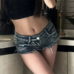 BXOXO New Summer European and American Fashion Sexy Low Waist Perforated Women's Denim Shorts Hot Pants Jeans