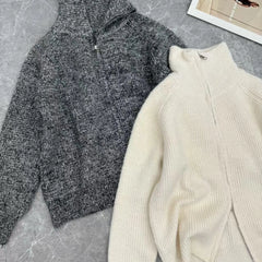 Bxoxo Women Zip Up Sweater High Neck Zipper Front Knit Cardigan Sweater Jacket Ladies Autumn Winter Korean Fashion Outfit