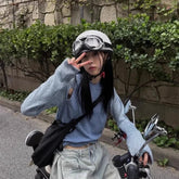 BXOXO Korean Fashion Blue Hoodie Sweatshirt 2025 Autumn Slim Fit Hollow Out Tops Women Y2k E-Girl Long Sleeve Casual Sweatshirts