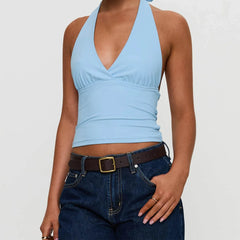 BXOXO Women's Halter Neck Tank Tops Sleeveless Open Back Solid Color Slim Fit Top Party Shirts Summer Yoga Basic Crop Tops