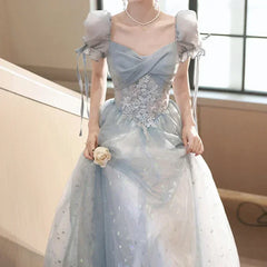 BXOXO Customized Simple Solid Square Collar Puff Sleeve Princess Prom Dress Front Cross Bow Design Slim A-line Vestidos High End Strap