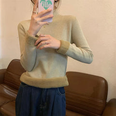 Bxoxo Half Turtleneck Knit Sweaters Women Autumn Thick Warm Slim Basic Solid Jumper Female Soft Plush Long Sleeve All Match Pullover