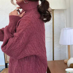 Bxoxo Turtleneck Knitted Sweater for Women Autumn Winter Thick Loose Soft Pullover Sweaters Korean Solid Office Lady Warm Jumper New