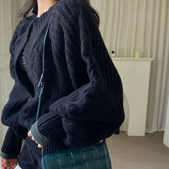 Bxoxo Autumn Lantern Sleeves Knit Sweater for Women Korean Chic V Neck Loose Thick Pullover Y2K Ladies Streetwear All Match Jumpers