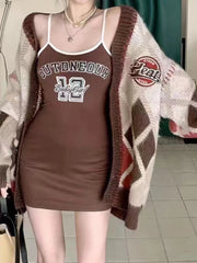 Bxoxo Women Fashion Letter Print Sexy Bodycon Dress Spaghetti Strap O-neck Slim Fit Dress Streetwear Summer 2023 One piece