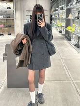 Bxoxo Fashion Gray Faux Fur Suit Coat Women Y2K Winter Thick Warm Double-Breasted Jackets Female Korean Streetwear All-Match Outwear