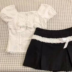 BXOXO Lace White Slim Kawaii Cute Women Clothes T Shirt Suit Harajuku Sexy Sweet Girl Japanese Grunge Crop Top 90s Baby Tee Femme Y2k