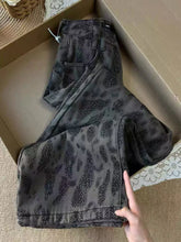 Bxoxo Vintage Leopard Print Wide Leg Jeans Women Y2K High Waist Streetwear Loose Casual Denim Pants Winter Thick Warm Cowboy Trousers