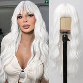 BXOXO Blonde Synthetic Cosplay Wig Long Curly White Wigs with Bangs for Black Women Water Wave Heat Resistant Fibre Natural Hair Wig