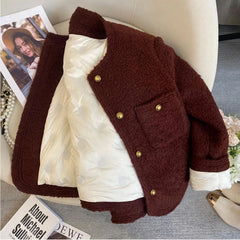 Bxoxo Winter Thick Faux Wool Coat Women Korean Elegant Hepburn Style Loose Warm Jacket Y2K Streetwear Single Breasted Blended Outwear