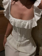 BXOXO White Lace Ruffle Corset Short Vest For Women Elegant Backless Off Shoulder Cropped Shirts 2025 Female Summer Party Club Tops