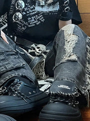 BXOXO American Heavy Hole Denim Cargo Pants Y2k E-Girl High Waist Street Straight Trousers 2025 Summer New Loose Bell Bottom Jeans