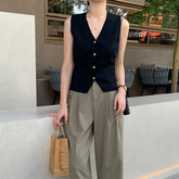 BXOXO Old Money Top Women Chic France Stylish V-neck Knitted Vest Solid Color Elegant Tops trends Waistcoat Minimal Style