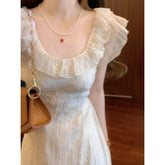 BXOXO French Style Solid Color Summer Dress Women's Knee-Length Sleeveless Holiday Beach Vacation Skirt Short Flounce Sleeve