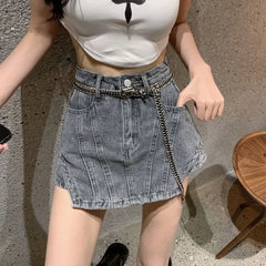 Bxoxo Summer New Irregular Denim Shorts Skirt Female Y2K Street Fashion High Waist Plus Size Slim Bag Hip Skirt Pants Exposed A Shorts