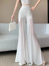 Bxoxo Chic Mesh Patchwork Flare Pant Women Casual Fashion Loose High Waist White Trousers Elegant Design Lady Summer Sweet Pants