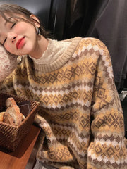 Bxoxo Winter Knitwear Pullover Sweaters For Women Top Blue Vintage Long Loose Autres Sweats Warm Korea Fashion Kawaii Jersey Jumper