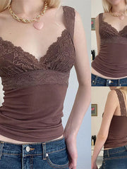 BXOXO Women Summer y2k Fairy Grunge Short Sleeve Crop Tops V Neck Lace Trim Patchwork Slim Fit T-Shirt Low Cut Tee Streetwear