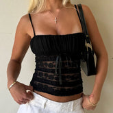 BXOXO Women Camisole Sleeveless Tops Backless Lace Patchwork Slim Fit Summer Vest for Party Club Y2k Fairy Cottage Vest