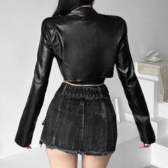 BXOXO Autumn New Vintage Classic Black Hottie Mysterious All-Match Casual High Street Cool Confident Women's Matte Jacket