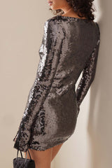 BXOXO - Sequins V Neck Flares Sleeve Pack Hip Dress