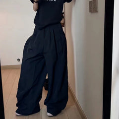 Bxoxo Gary Oversized Women Cargo Pants Wide Leg Elastic High Solid Color Korean Fashion Baggy Trousers Grunge Streetwear