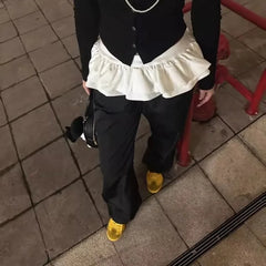 Bxoxo Y2k Black Vintage Women Skirt Pants Kawaii Patchwork Harajuku Korean Style Sweatpants Wide Leg Baggy Trousers Youthful