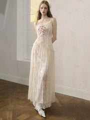 Bxoxo Elegant Lace Patchwork Camis Dress Women Summer Sexy Backless Hollow Out Midi Dress Y2K Fashion Lace Up Streetwear Vestidos