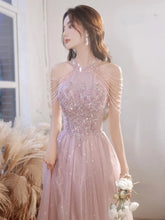 BXOXO Elegant Pink Celebrity Dress Sequins Beading Halter With Tassel Sleeve A Line Exquisite Floor Length Prom Evening Gowns New