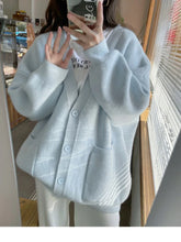 BXOXO FALL OUTFIT Autumn Winter Sweater Women's Cardigan Knitted Jacket Long Sleeve Top Loose V-neck Solid Korea Fashion Sweaters for Women