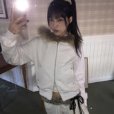 BXOXO American Style Fluffy Hoodie Sweatshirts Spring Autumn New Loose Zipper Tops Women Y2k Grunge Long Sleeve Sweatshirt Mujer