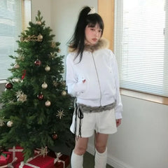 BXOXO American Style Fluffy Hoodie Sweatshirts Spring Autumn New Loose Zipper Tops Women Y2k Grunge Long Sleeve Sweatshirt Mujer