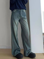 Bxoxo Women Streetwear Striped Jeans Vintage High Waist Design Y2K Denim Pant Casual American Hip Hop Harajuku Wide Leg Trousers Fall