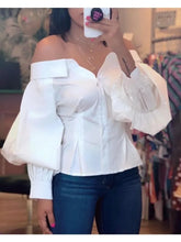 BXOXO Elegant White Shirts for Women Lantern Sleeve Off Shoulder Top Lady Blosues Long Sleeve Ruched Design Feamel Clothes Spring