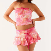 BXOXO Women’s Two Piece Summer Skirts Outfit Sexy Ladies Strapless Tie-up Front Tube Tops and Mini Skirt Set Party Clubwear