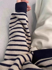 Bxoxo Retro Striped Sweatshirt Women Autumn Warm Long Sleeve O Neck Knitted Pullover Korean Loose All-Match Preppy Hoodie Female New