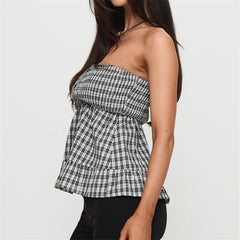 BXOXO Women Strapless Peplum Top Ruffle Hem Tube Bandeau Top Backless Sleeveless Tank Top Summer Going Out Streetwear