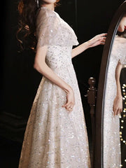 BXOXO Customized Sparkling Champagne Prom Dress Off The Shoulder Blingbling Sequin Floor-length A-line Elegant Slim Evening Bridesmaid