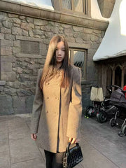 Bxoxo Faux Wool Suit Coats Women Y2K Winter Thick Warm Double Breasted Casual Jackets Korean Streetwear Lapel All Match Female Outwear