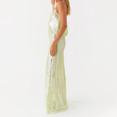 BXOXO Women Shiny Sequins Dress Summer Draped Backless Spaghetti Strap Party Dress for Vacation Cocktail Beach Streetwear