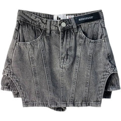 Bxoxo Summer New Irregular Denim Shorts Skirt Female Y2K Street Fashion High Waist Plus Size Slim Bag Hip Skirt Pants Exposed A Shorts