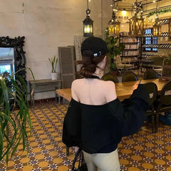 Bxoxo Casual Off Shoulder Sweatshirts Women Sexy Korean Style Loose Pullovers Harajuku Y2k Fashion Long Sleeve Sweatshirts