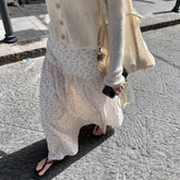 Bxoxo Vintage Floral Long Skirts Women Sweet Elegant High Waist Skirt Japanese Style Harajuku Fashion A-line Skirt Streetwear